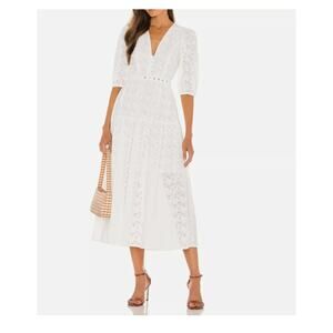 NICHOLAS Celie Floral Embroidery Midi Dress White